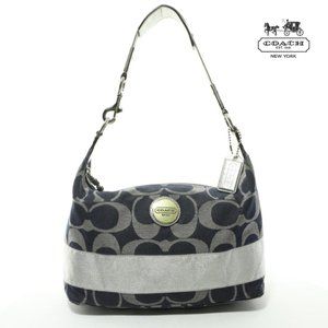 Coach Monogram Denim and Gray Canvas Shoulder Bag Purse